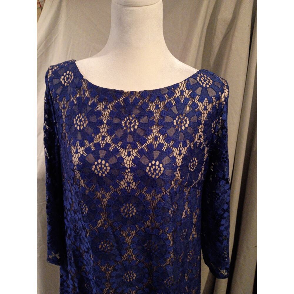 Jessica Howard Dress Blue Lace Over Tan Lining Sz 16 Feminine Spring - Picture 2 of 11